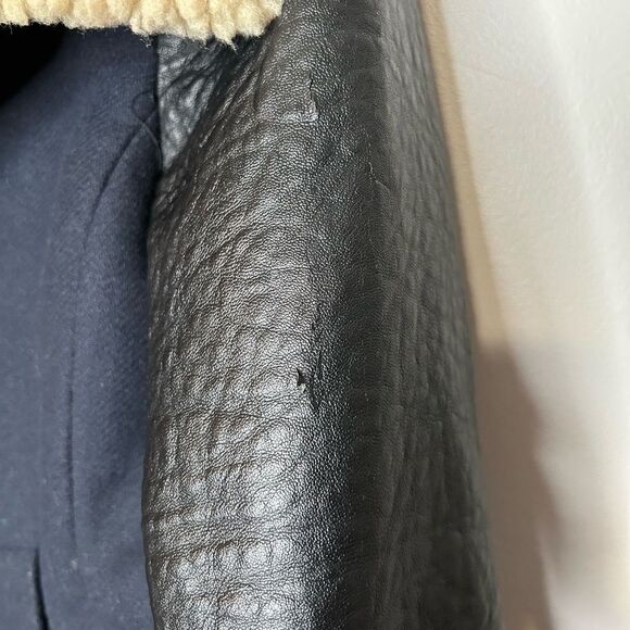 H&M Faux Leather Sleeve Faux Shearling Collar Coat - Picture 5 of 10